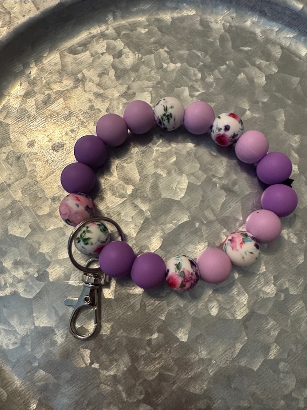 Lavender Floral Beaded Wrist Key Holder